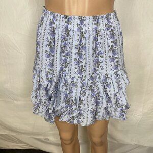 NEW LOVESHACKFANCY Women’s Ruffled Tiered Mini Skirt Blue Floral Size S